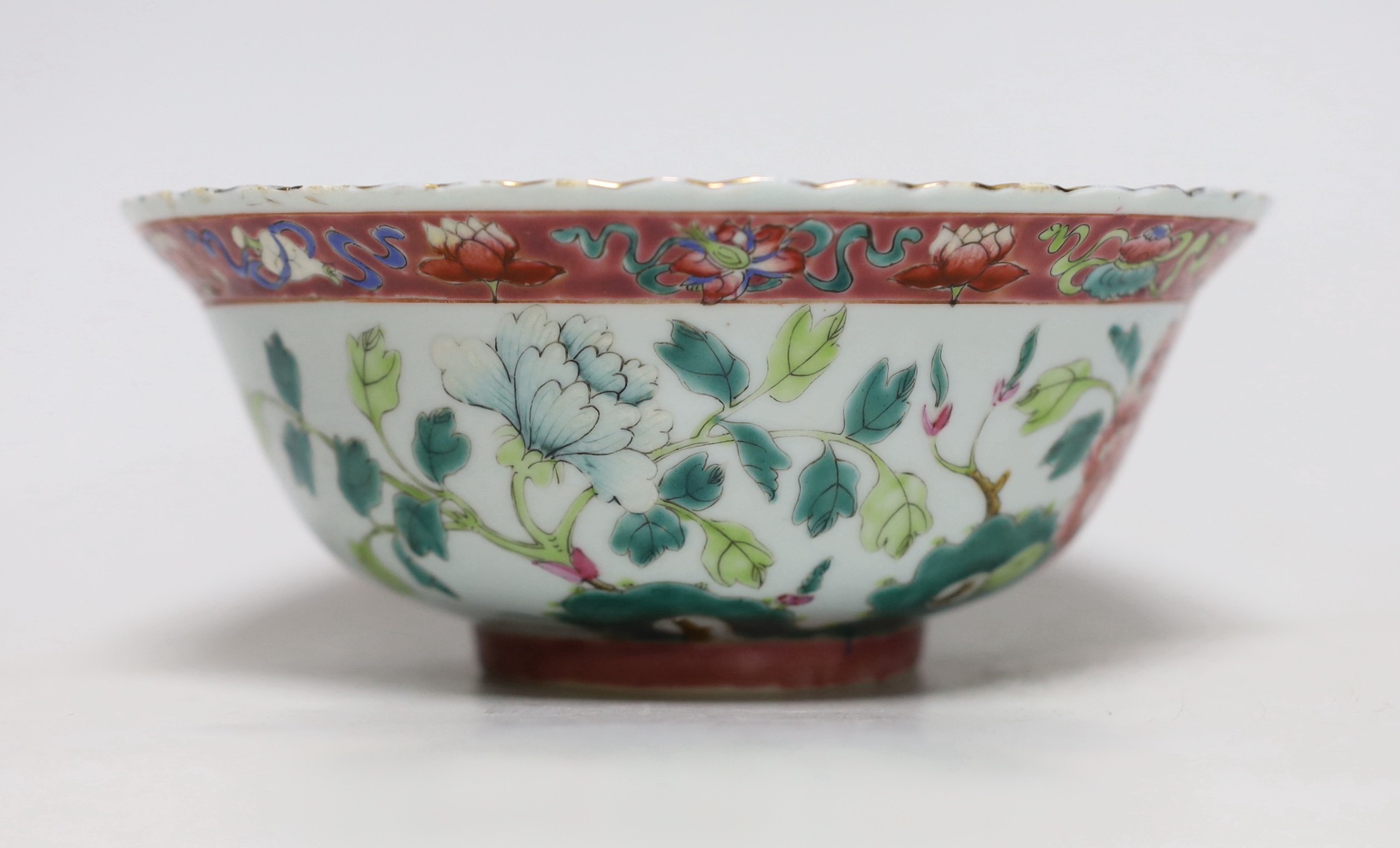 A Chinese Straits famille rose ‘phoenix’ bowl, 19cm diameter